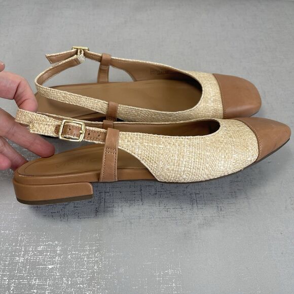 Vionic Petaluma Slingback Flats Raffia Leather Cap Toe Arch Support Shoes 7.5 M - Picture 7 of 14